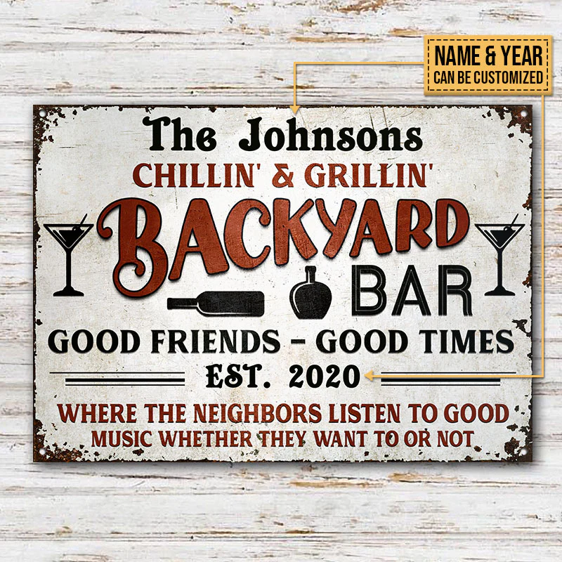 Personalized Backyard Bar Listen To Good Music Custom Classic Metal Signs