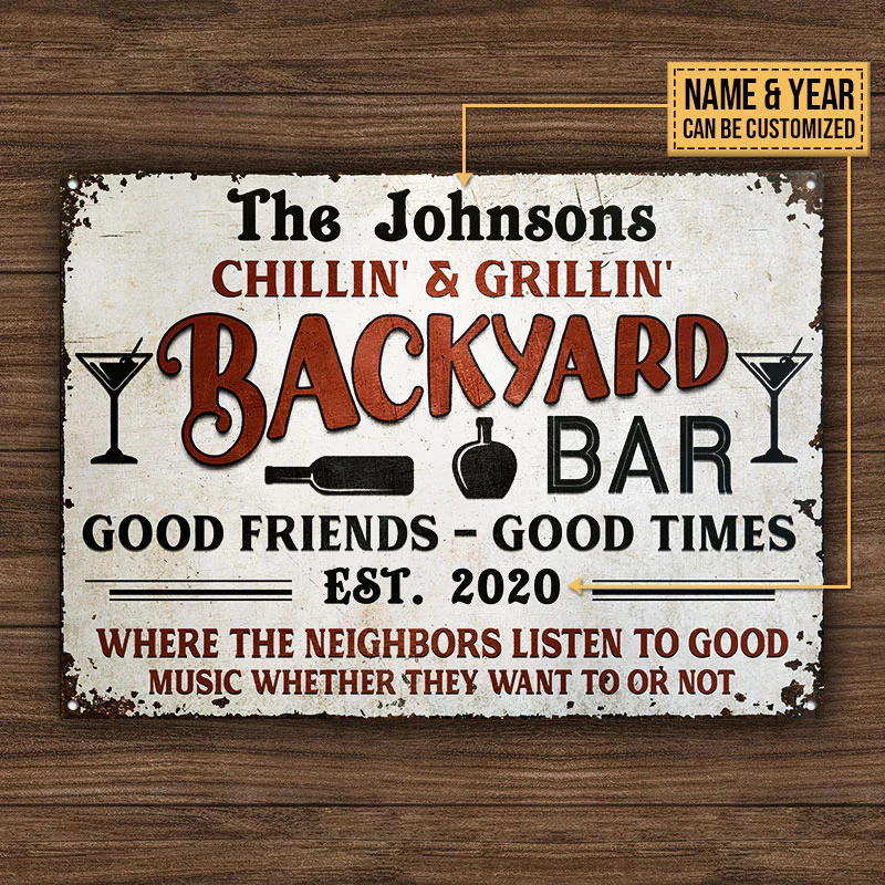 Personalized Backyard Bar Listen To Good Music Custom Classic Metal Signs