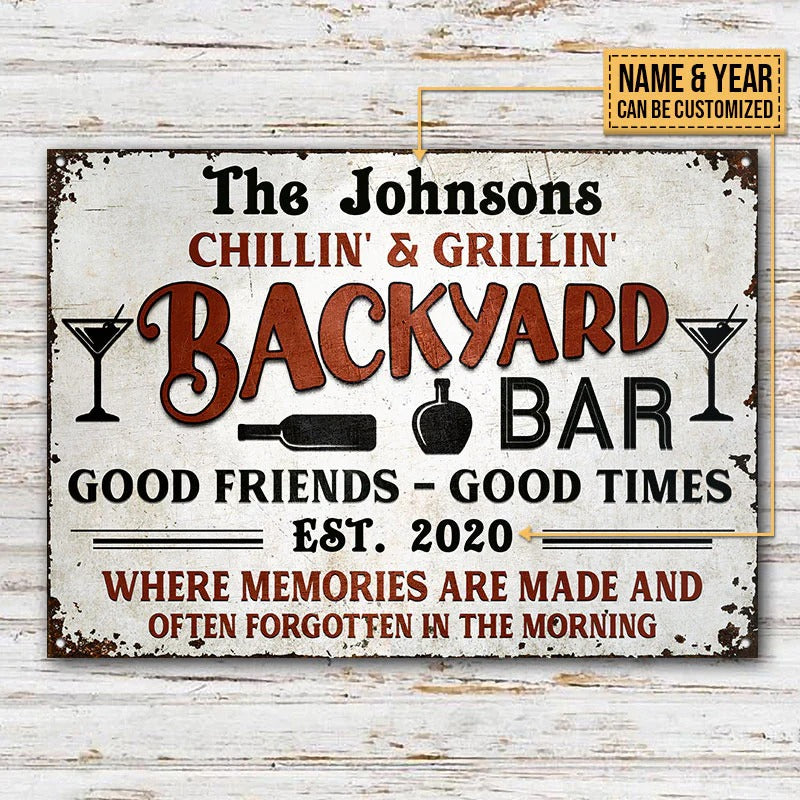 Personalized Backyard Bar Where Memories Are Made Custom Classic Metal Signs