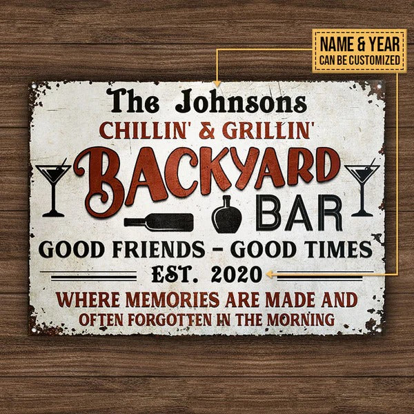 Personalized Backyard Bar Where Memories Are Made Custom Classic Metal Signs