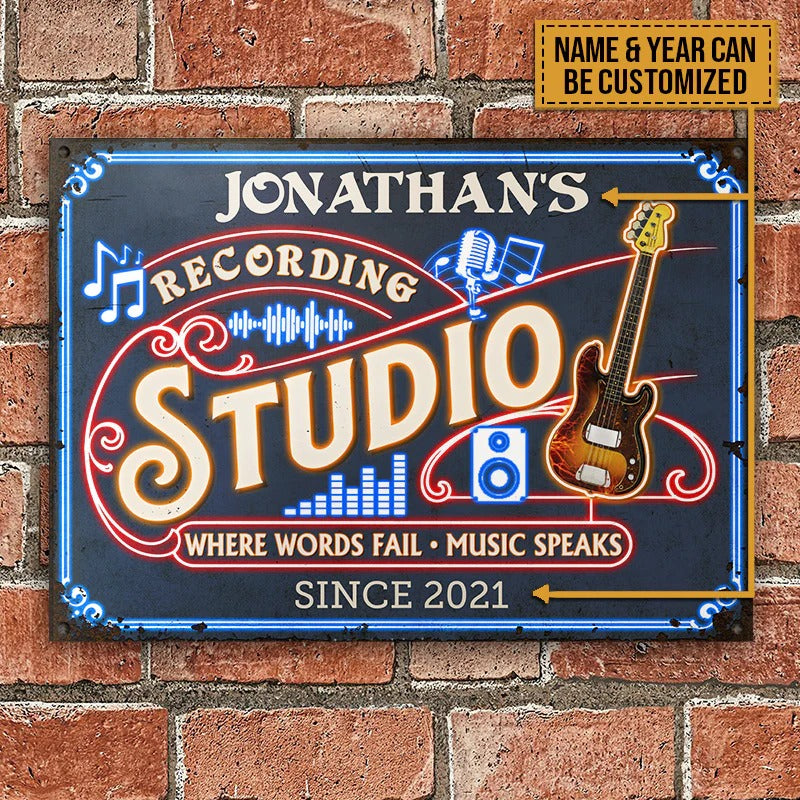 Signes en métal classiques personnalisés de studio d'enregistrement de guitare basse