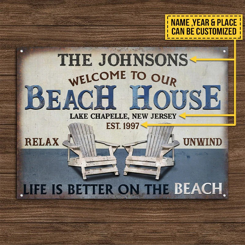 Personalized Beach House Life Is Better Custom Classic Metal Signs