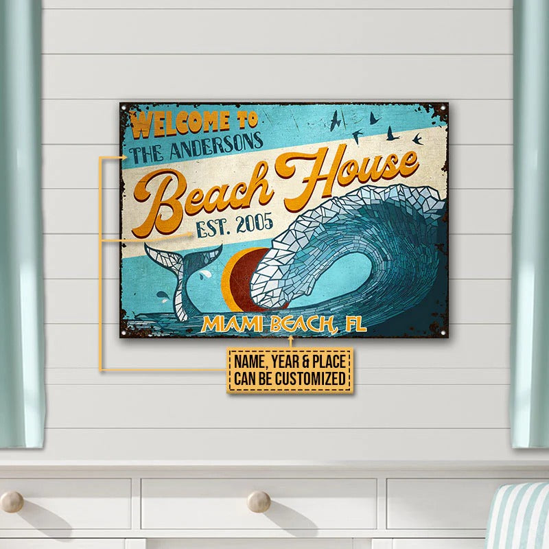 Personalisiertes Strandhaus-Mosaik, individuelle klassische Metallschilder
