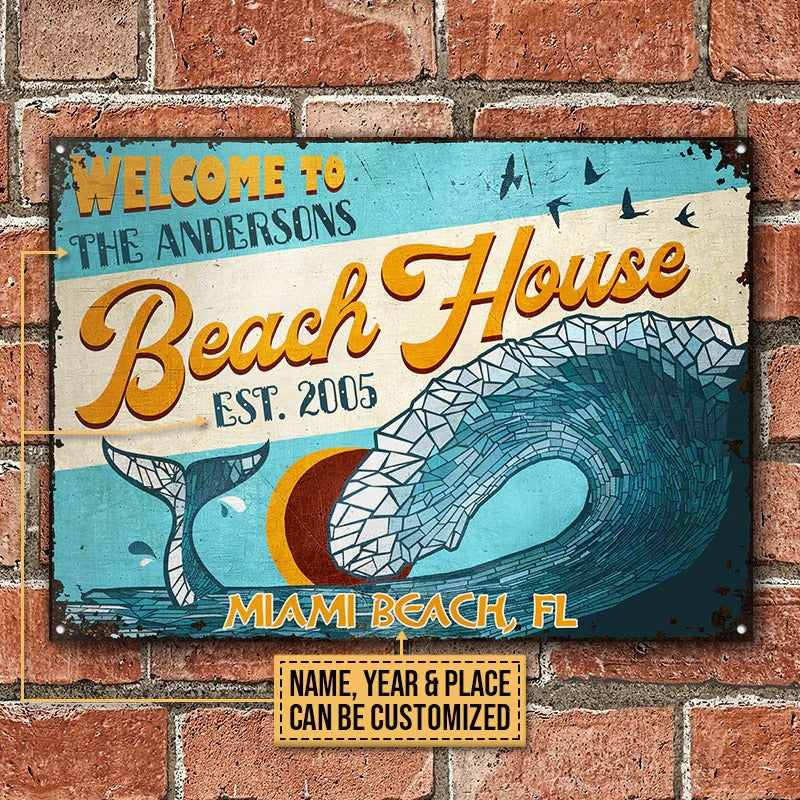 Personalisiertes Strandhaus-Mosaik, individuelle klassische Metallschilder