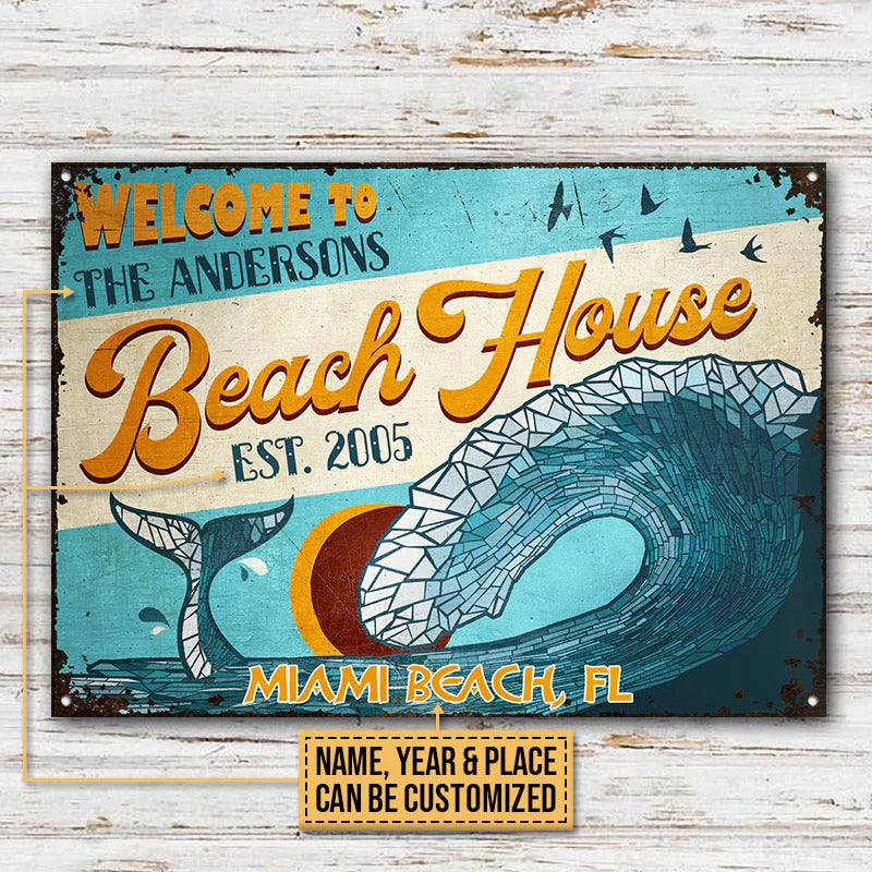 Personalisiertes Strandhaus-Mosaik, individuelle klassische Metallschilder