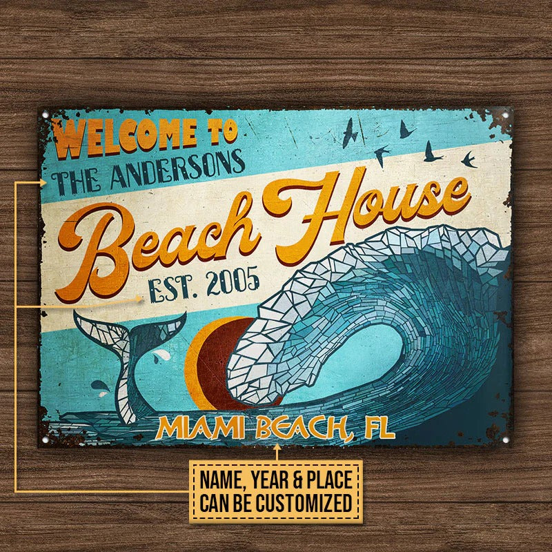 Personalized Beach House Mosaic Customized Classic Metal Signs