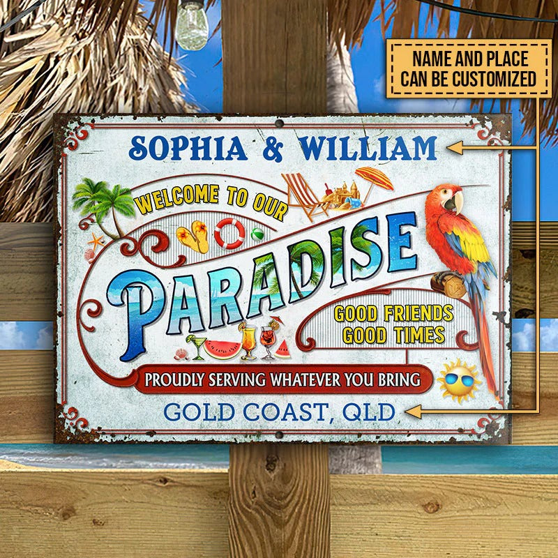 Personalisierter Strand Unser Paradies Personalisierte klassische Metallschilder