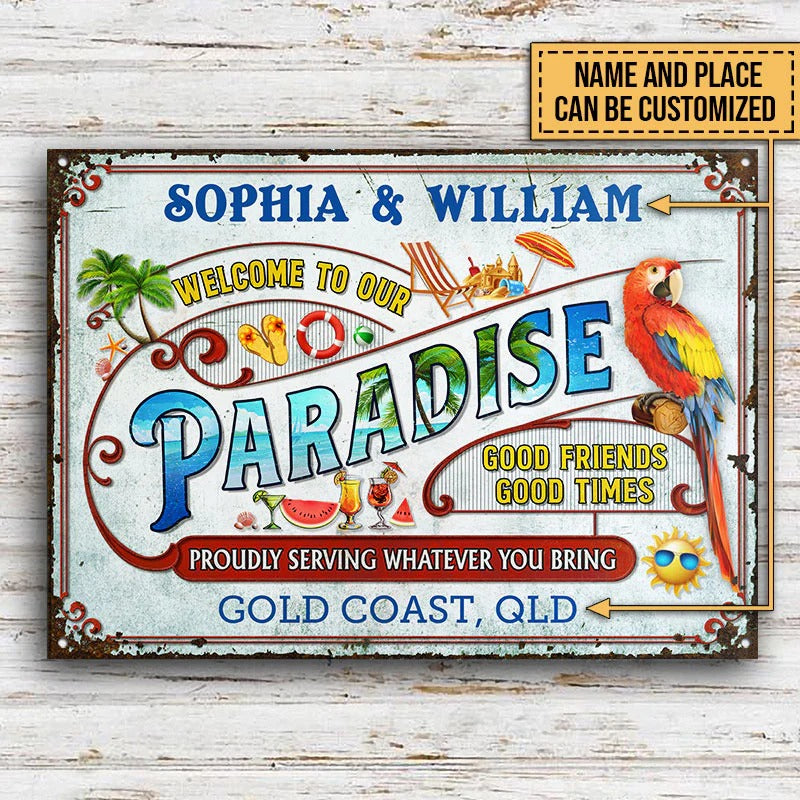 Personalisierter Strand Unser Paradies Personalisierte klassische Metallschilder