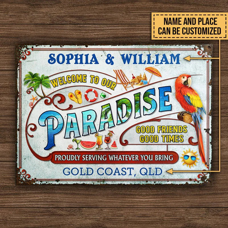 Plage personnalisée Our Paradise Plaques métalliques classiques personnalisées