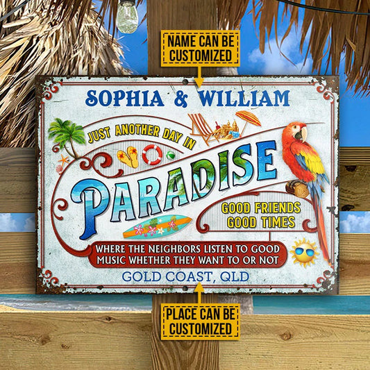 Personnalisé Beach Surfing Another Day In Paradise Good Music Plaques métalliques classiques personnalisées