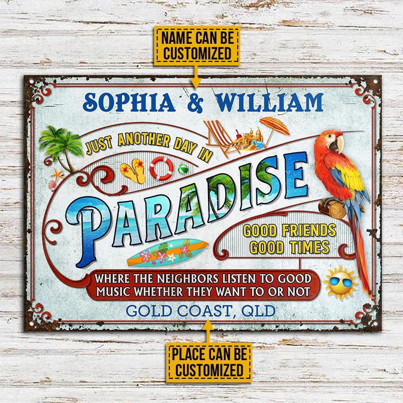 Personalized Beach Surfing Another Day In Paradise Good Music Custom Classic Metal Signs