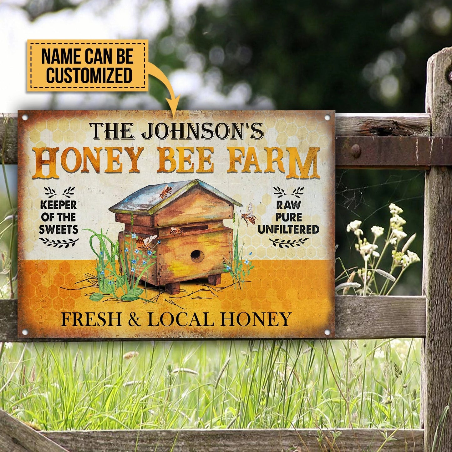 Personalized Bee Fresh Local Honey Customized Classic Metal Signs