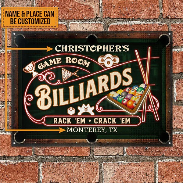 Personalized Billiards Game Room Neon Custom Classic Metal Signs