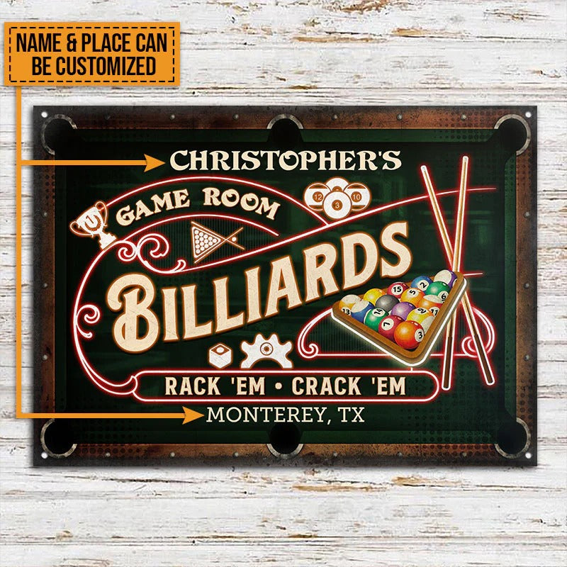 Personalized Billiards Game Room Neon Custom Classic Metal Signs