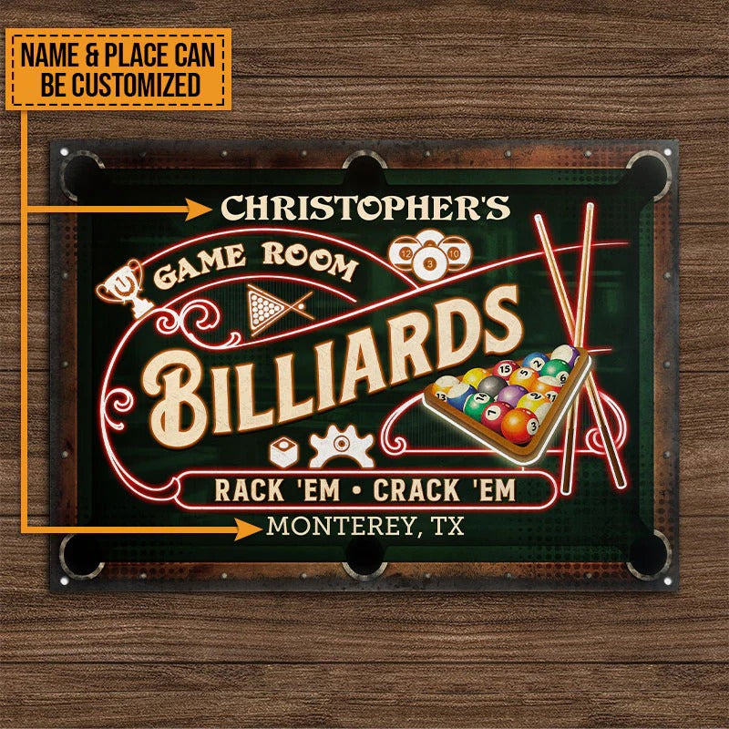 Personalized Billiards Game Room Neon Custom Classic Metal Signs