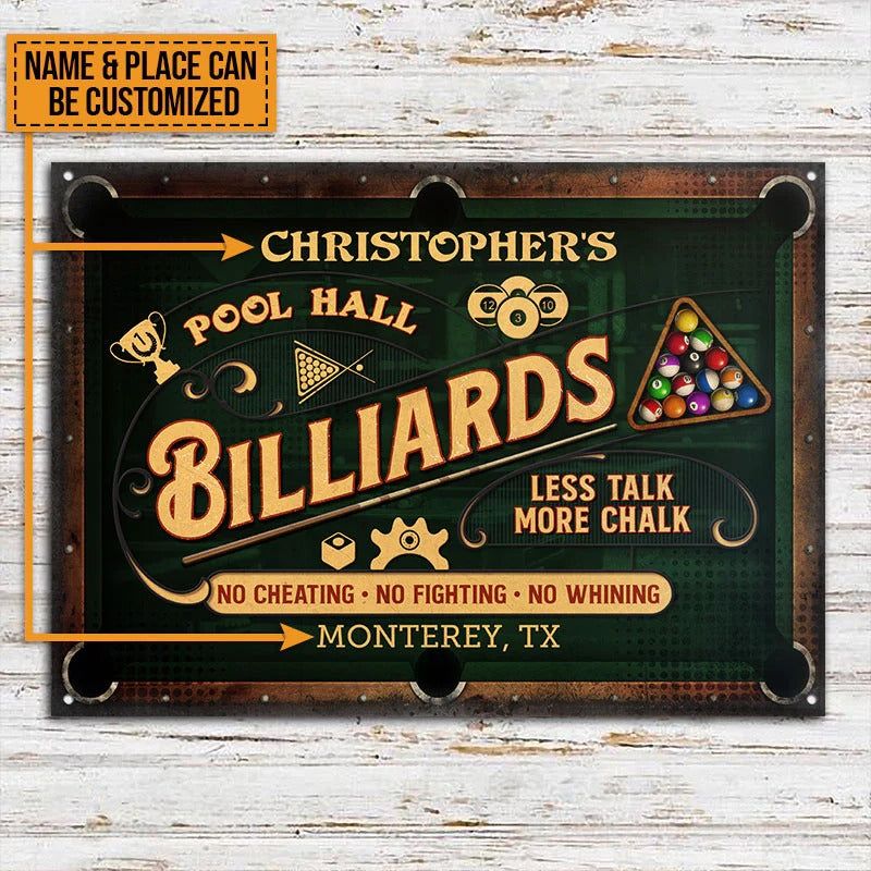 Personalized Billiards Pool Hall Custom Classic Metal Signs