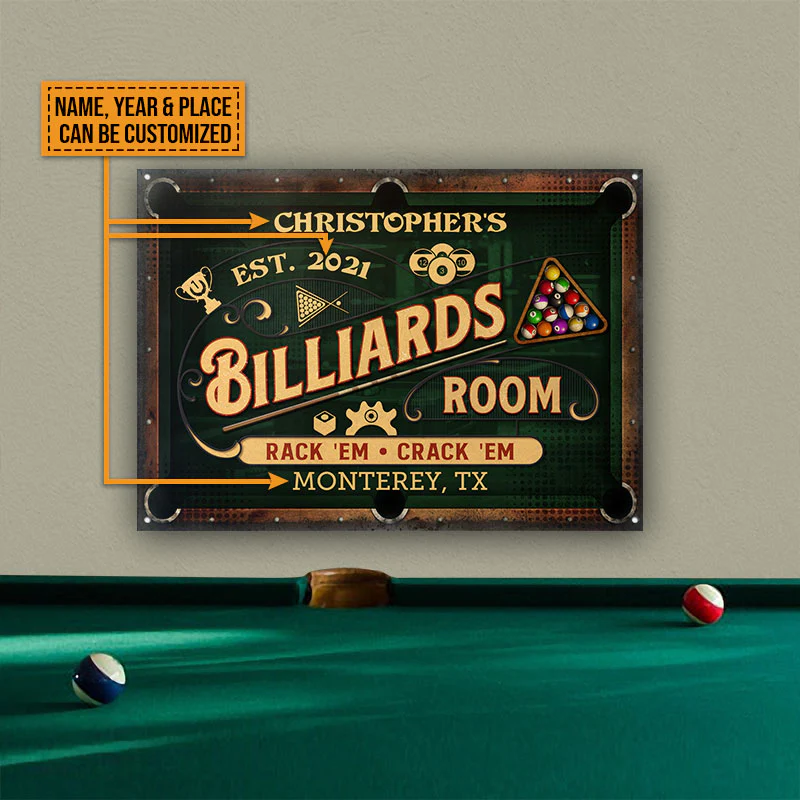 Personalized Billiards Rack 'Em Crack 'Em Custom Classic Metal Signs ...