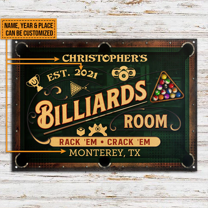 Billard personnalisé Rack 'Em Crack 'Em Plaques métalliques classiques personnalisées