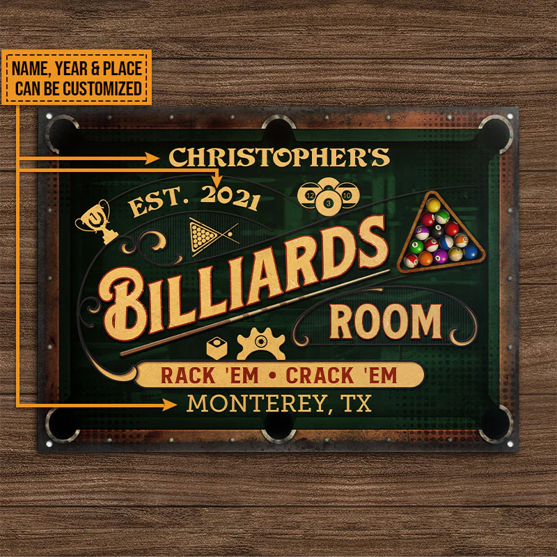 Billard personnalisé Rack 'Em Crack 'Em Plaques métalliques classiques personnalisées