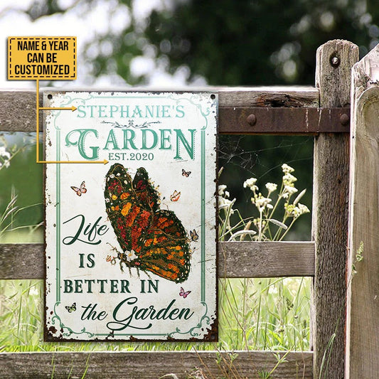 Personalized Butterfly Garden Life Better Customized Classic Metal Signs