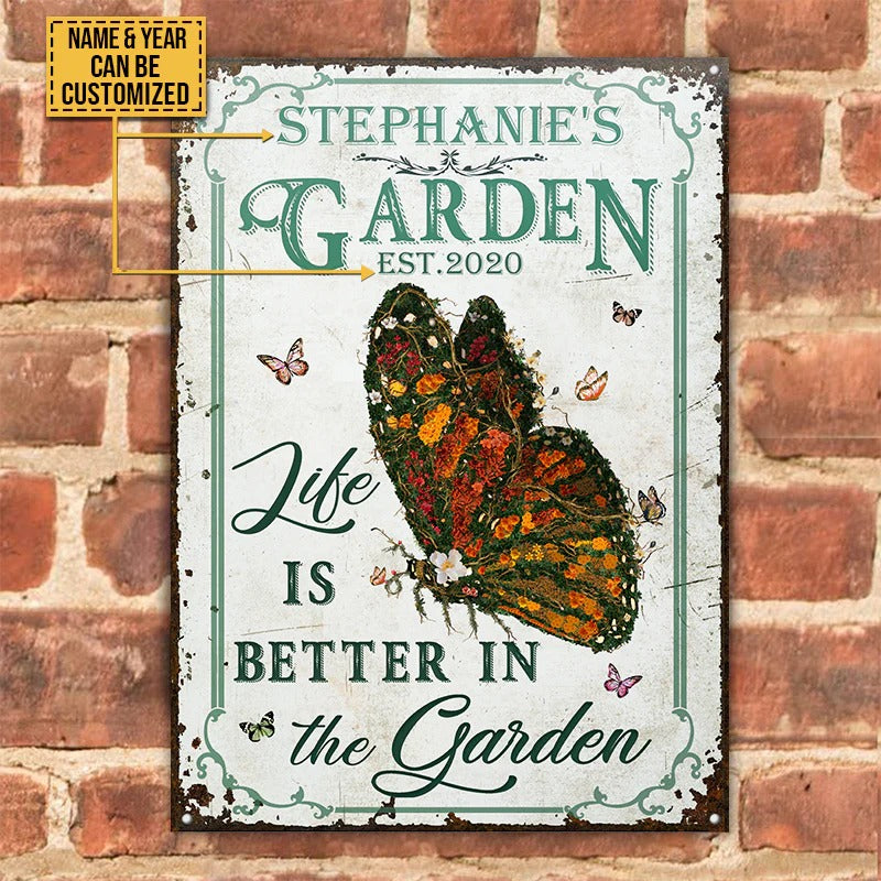 Personalized Butterfly Garden Life Better Customized Classic Metal Signs