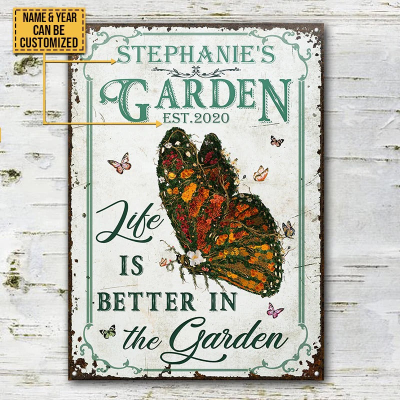 Personalized Butterfly Garden Life Better Customized Classic Metal Signs