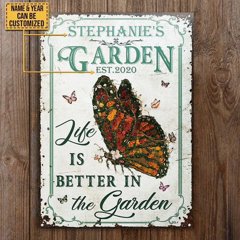 Personalized Butterfly Garden Life Better Customized Classic Metal Signs