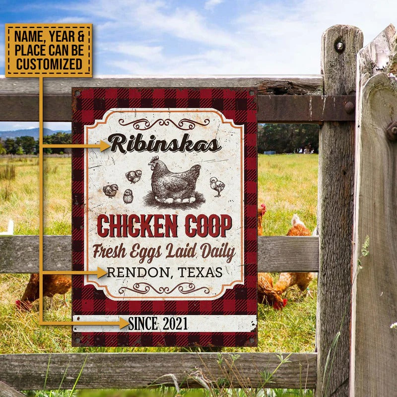 Personalized Chick Chicken Coop Fresh Eggs Laid Daily Customized Classic Metal Signs