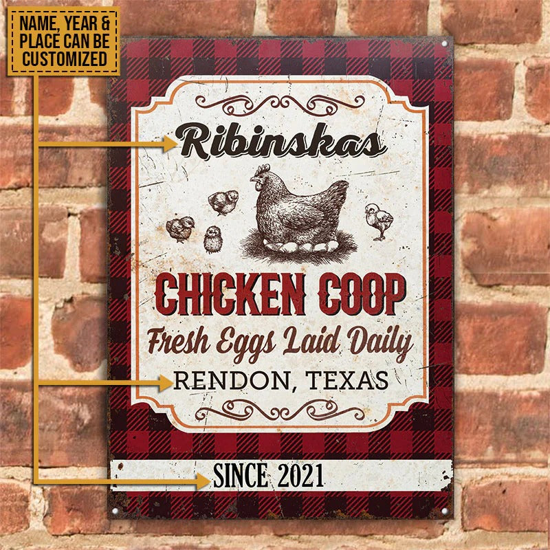 Personalized Chick Chicken Coop Fresh Eggs Laid Daily Customized Classic Metal Signs