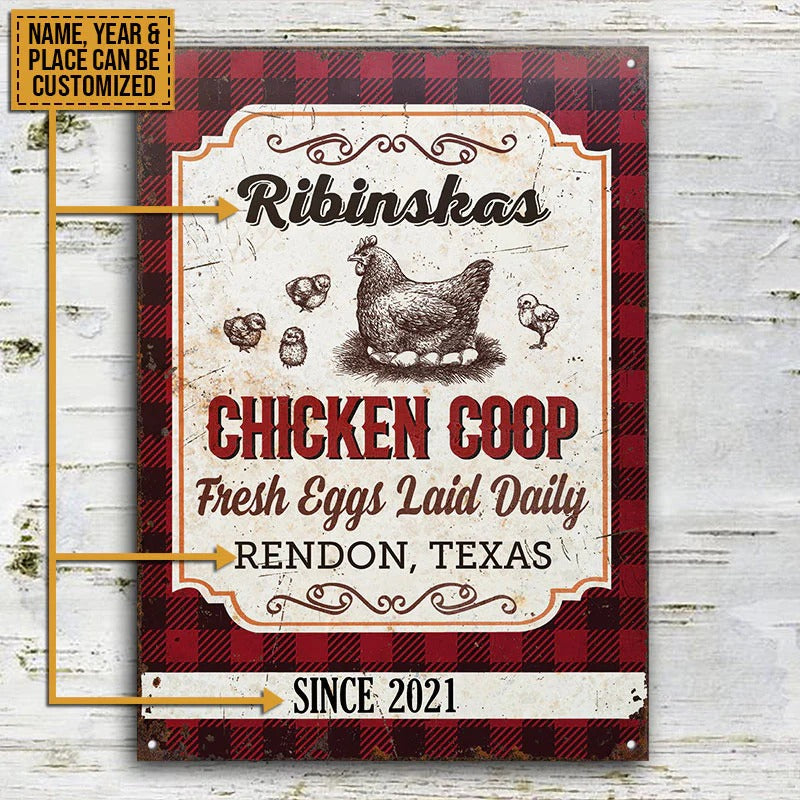 Personalized Chick Chicken Coop Fresh Eggs Laid Daily Customized Classic Metal Signs