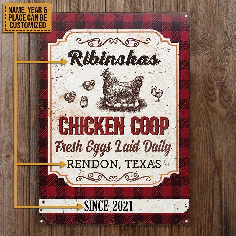 Personalized Chick Chicken Coop Fresh Eggs Laid Daily Customized Classic Metal Signs