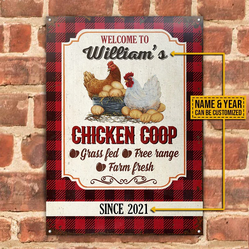 Personalized Chicken Coop Welcome Flannel Custom Classic Metal Signs