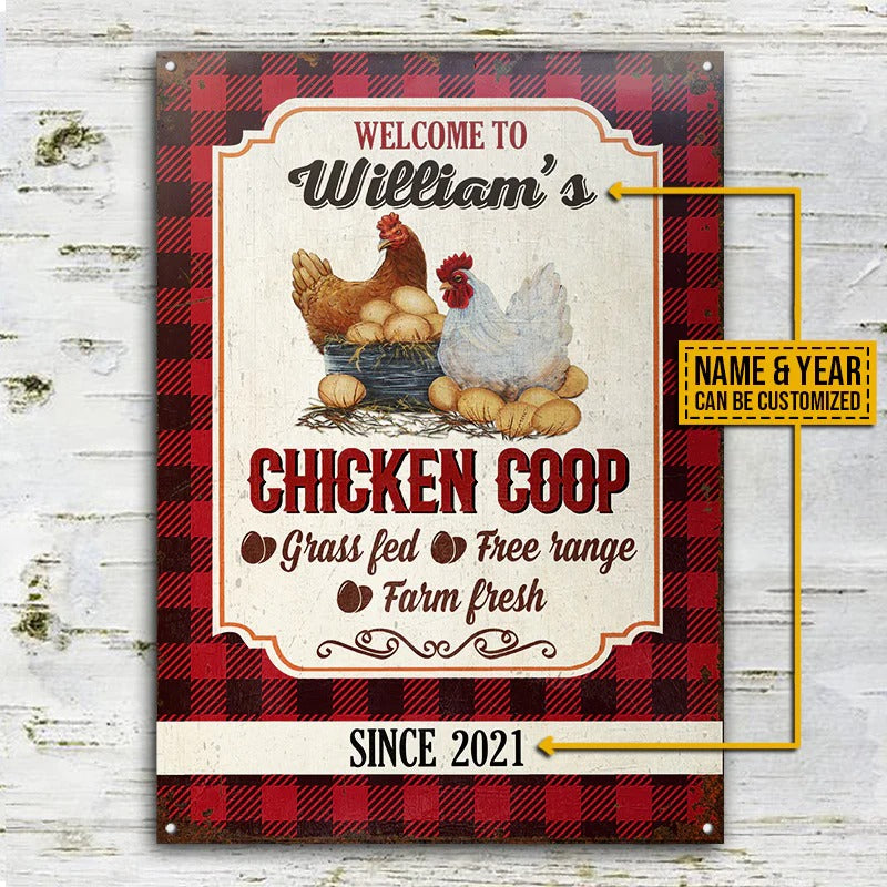 Personalized Chicken Coop Welcome Flannel Custom Classic Metal Signs