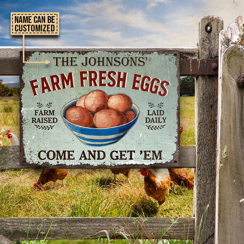 Personalized Chicken Eggs Get 'Em Customized Classic Metal Signs