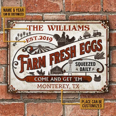 Chicken Farm Fresh Eggs Come And Get Customized Classic Metal Signs