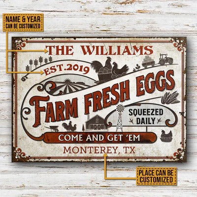 Chicken Farm Fresh Eggs Come And Get Customized Classic Metal Signs