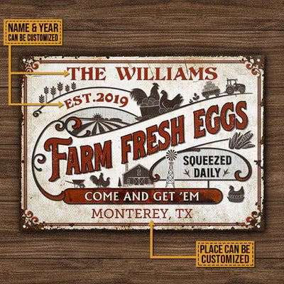 Chicken Farm Fresh Eggs Come And Get Customized Classic Metal Signs