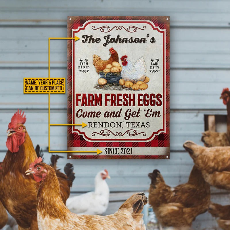 Personalized Chicken Farm Raised Laid Daily Flannel Custom Classic Metal Signs