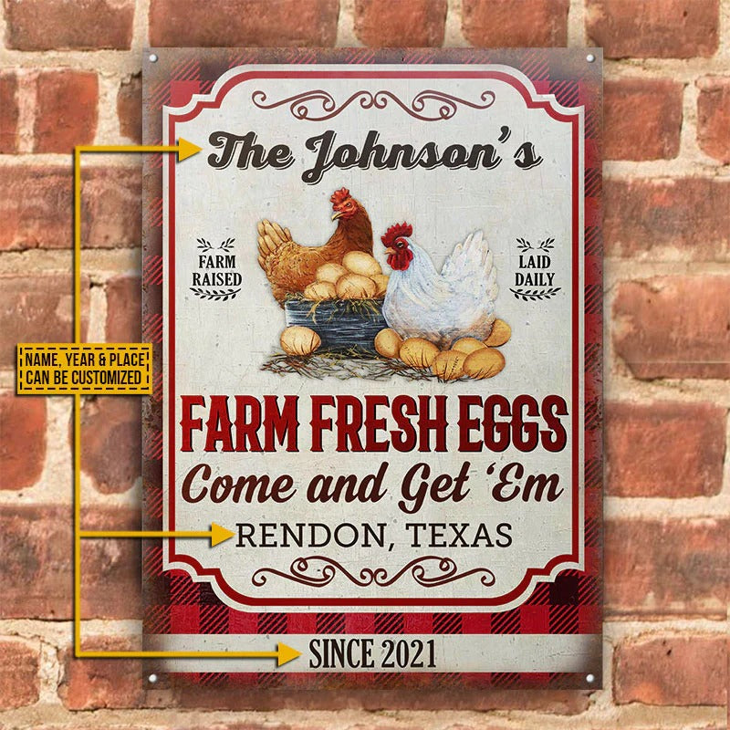 Personalized Chicken Farm Raised Laid Daily Flannel Custom Classic Metal Signs