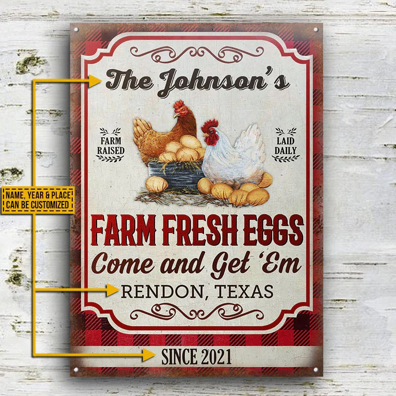 Personalized Chicken Farm Raised Laid Daily Flannel Custom Classic Metal Signs