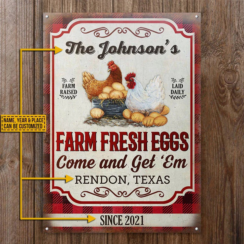 Personalized Chicken Farm Raised Laid Daily Flannel Custom Classic Metal Signs