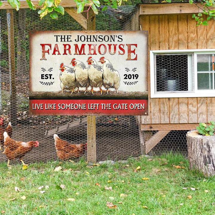 Personalisierte Huhn Bauernhaus Das Tor offen personalisierte klassische Metallschilder