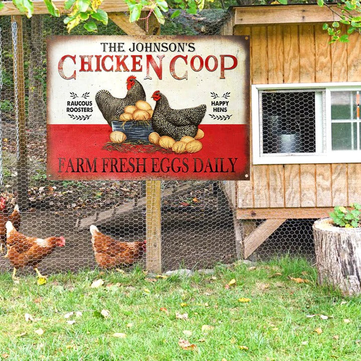 Personalized Chicken Fresh Eggs Daily Plymouth Rock Customized Classic Metal Signs