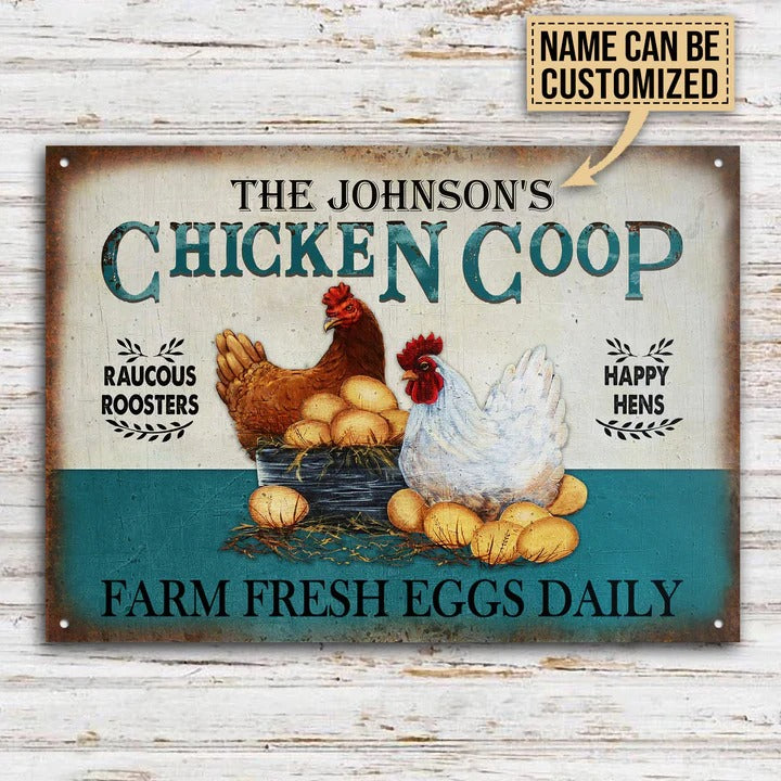 Personalized Chicken Fresh Eggs Daily Turquoise Customized Classic Metal Signs