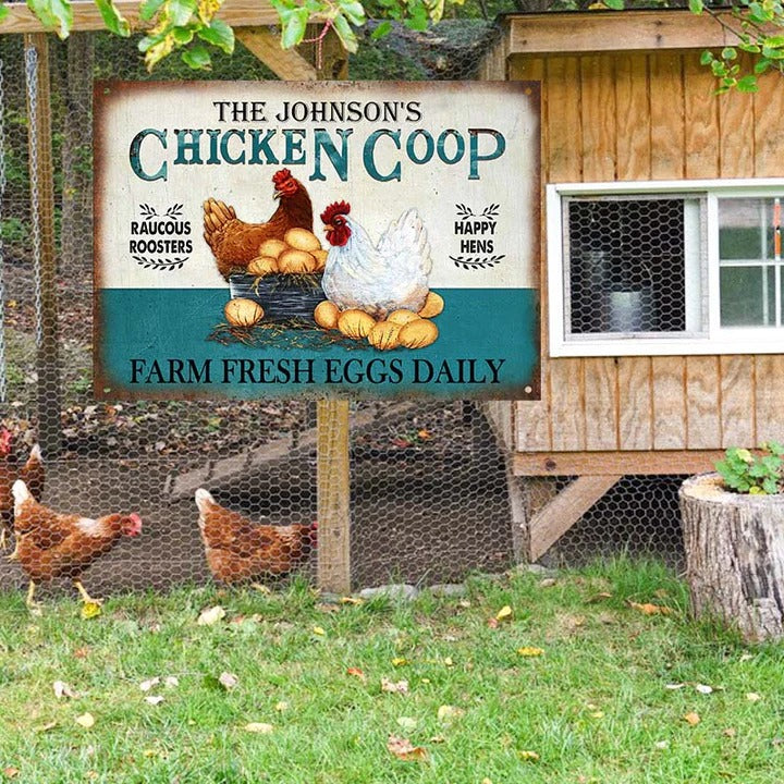 Personalisierte Huhn Frische Eier Täglich Türkis Individuelle Klassische Metall Schilder