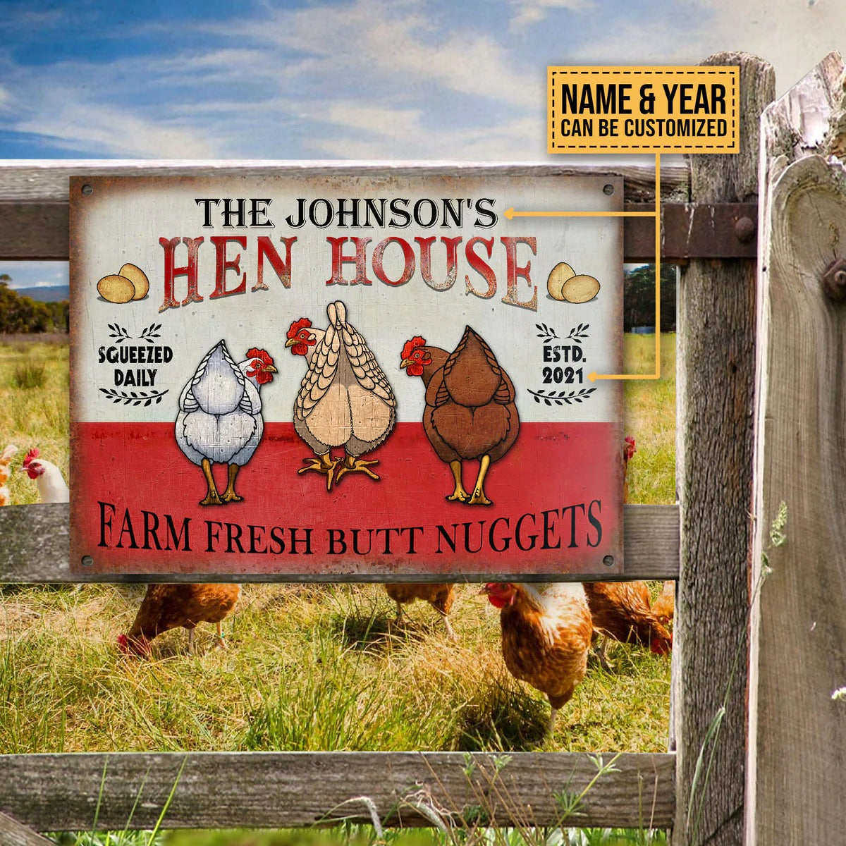 Personalisierte Chicken Hen House Nuggets Personalisierte klassische Metallschilder