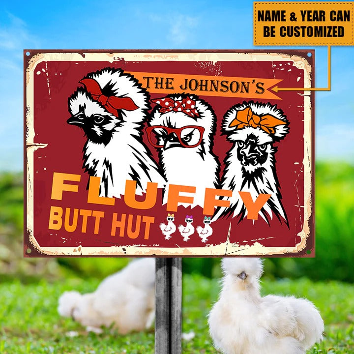 Signes en métal de poulet personnalisés Fluffy Butt Hut Silkies Attention au poulet Signes en métal classiques personnalisés