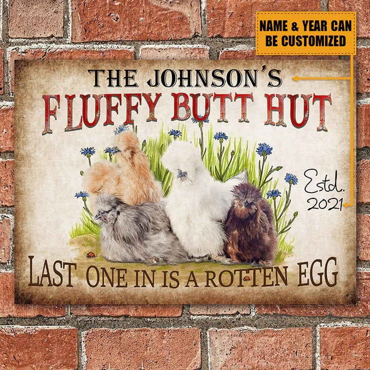 Personalized Chicken Metal Signs Fluffy Butt Hut Silkies Chicken Customized Classic Metal Signs