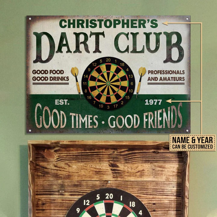 Personalized Darts Club Vintage Good Times Good Friends Customized Classic Metal Signs