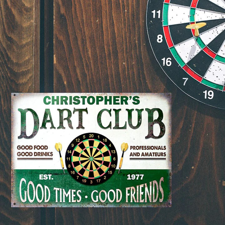 Personalized Darts Club Vintage Good Times Good Friends Customized Classic Metal Signs